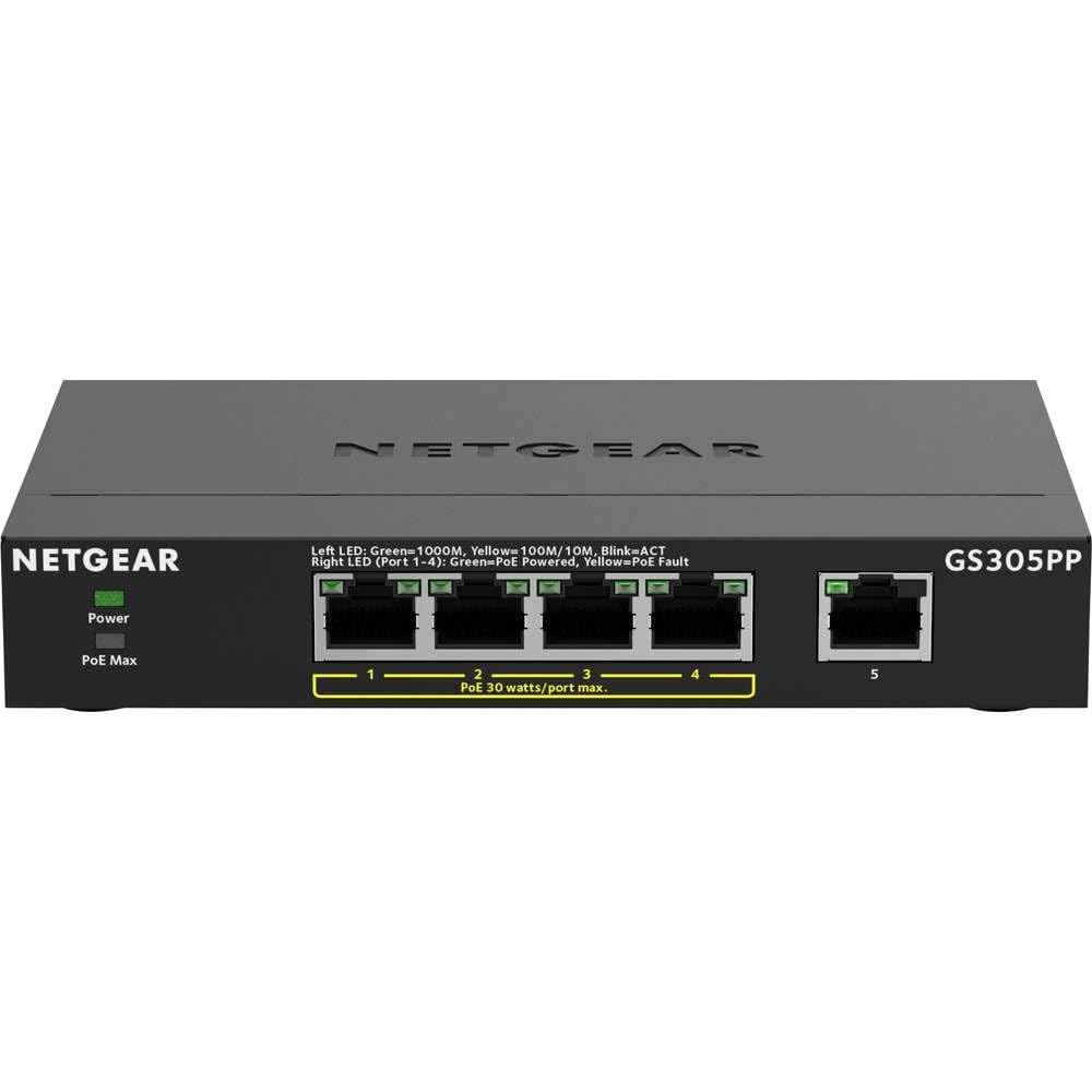 NETGEAR GS305PP PoE Switch 4 Port Gigabit Ethernet LAN Switch PoE+ 83W (5 Ports Plug-and-Play Netzwe