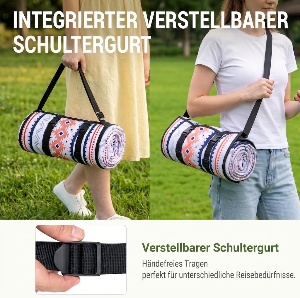WolfWise Picknickdecke Wasserdicht, 200x200 cm grosse Stranddecke, Faltbare Picknick Decke mit Verst