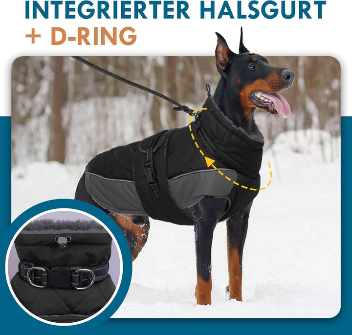 Wintermantel Hund M, Wintermantel Hunde mit Hohem Kragen, Warmer Hundejacke mit D-Ring für Cocker Sp