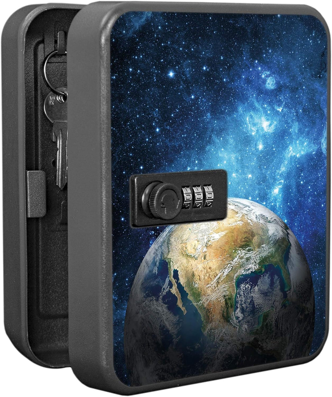 banjado® Burg-Wächter® abschliessbarer Schlüsselkasten mit Motiv Erdkugel für 20 Schlüssel - Schlüss