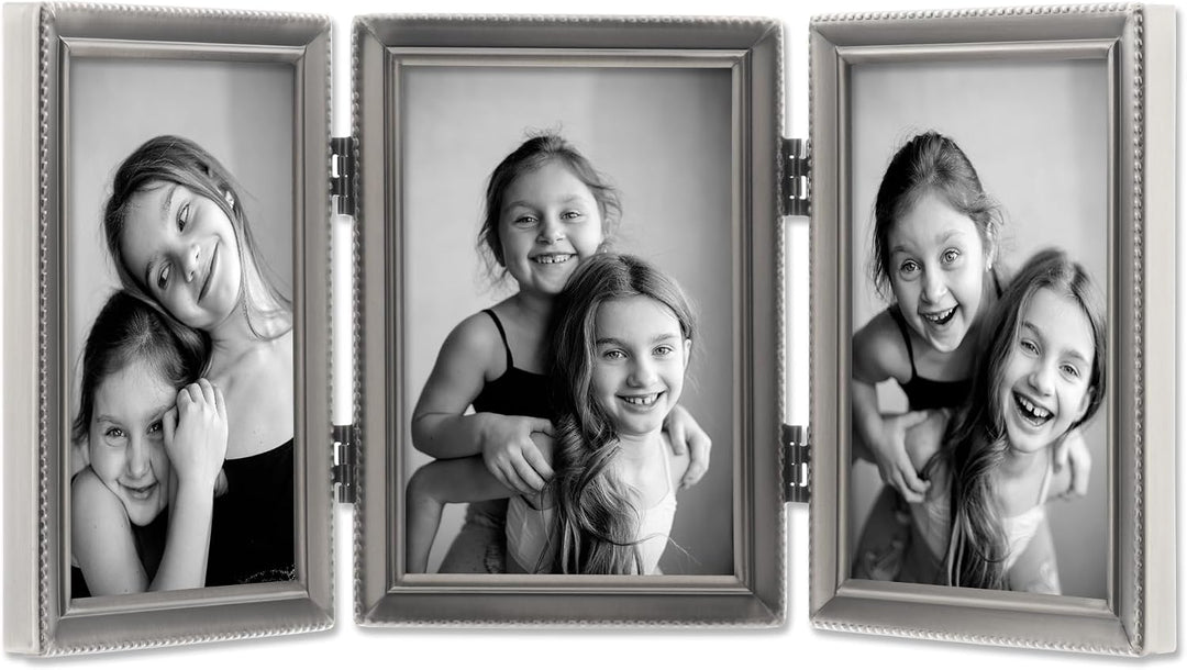 Lawrence Frames Bilderrahmen aus Zinn, mit Scharnier, 7,6 x 12,7 cm, mit Perlenkante zinnfarben 3.5x