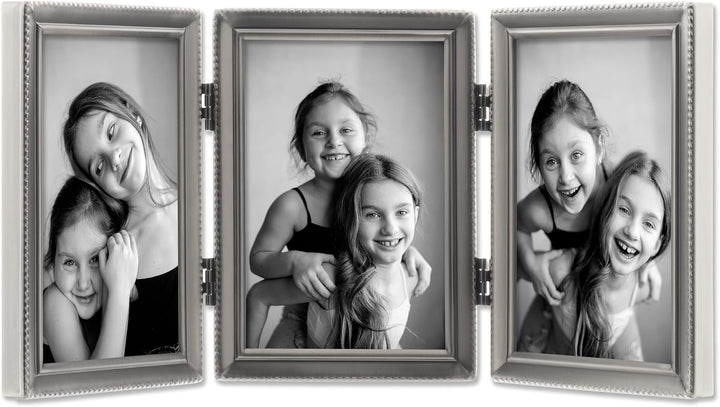 Lawrence Frames Bilderrahmen aus Zinn, mit Scharnier, 7,6 x 12,7 cm, mit Perlenkante zinnfarben 3.5x