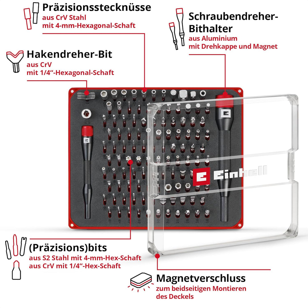 Original Einhell 114-tlg. Präzisions- und Elektronik-Reparatur-Set (Präzisionsbits, Hakendreher-Bit,