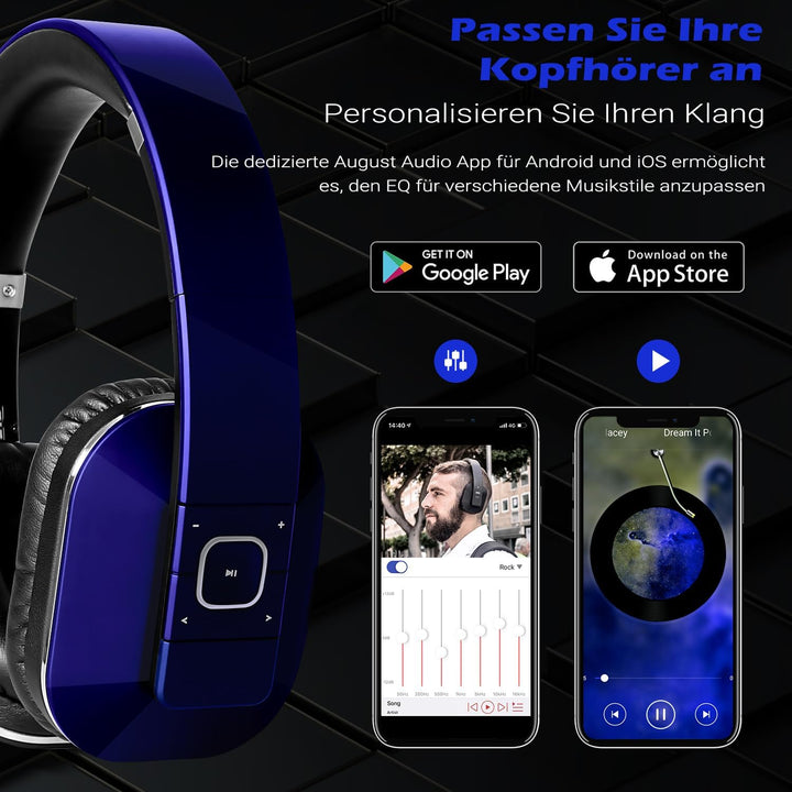 August EP650 - Bluetooth Kopfhörer v4.2 NFC mit aptX Low Latency - Stereo Over Ear Headphones Audio