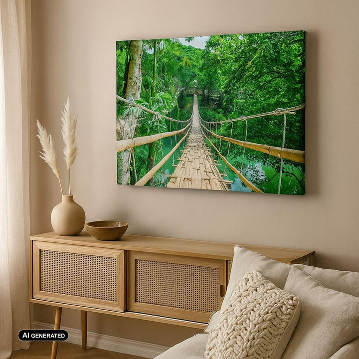 ARTTOR Bilder auf Leinwand 100x70cm Leinwandbild Gehweg Baum Holz Steg Gross Wanddeko Bild Schlafzim