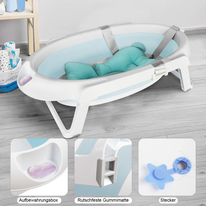 Baby Badewanne Faltbare Babybadewanne, Baby Bathtub Babywanne Wanne Faltbar mit Badewannenhocker, Ru