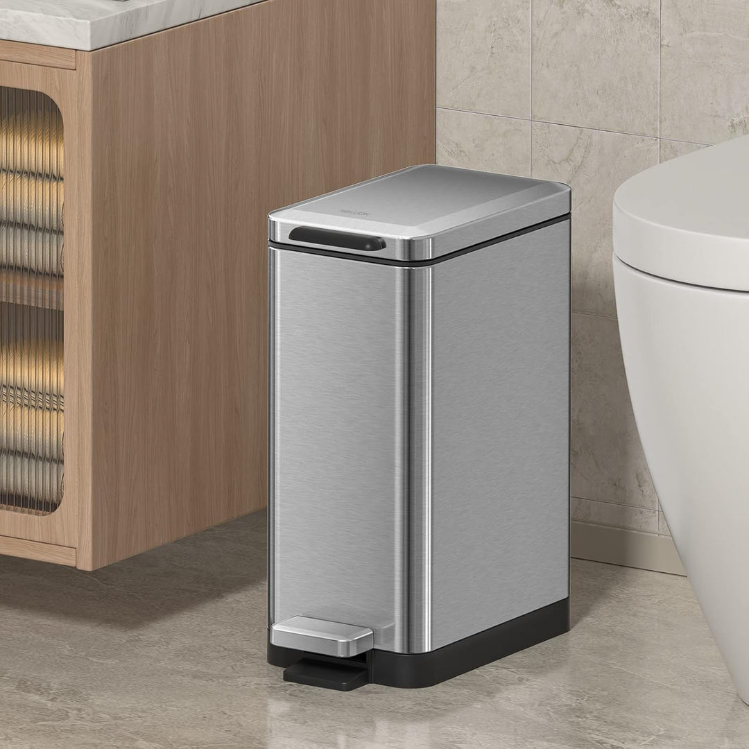 Mbillion Mülleimer Bad 10 Liter schlankes Design Tritt-Mülleimer mit starkem Pedal, rechteckiger Ede
