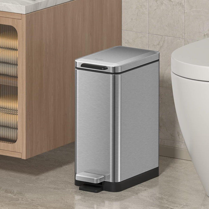 Mbillion Mülleimer Bad 10 Liter schlankes Design Tritt-Mülleimer mit starkem Pedal, rechteckiger Ede