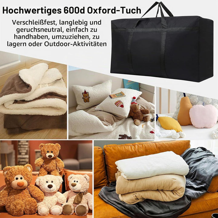2 Stück 180L Extra Grosse Aufbewahrungstasche 600D Oxford Heavy-Duty Umzugstaschen mit Reissverschlü