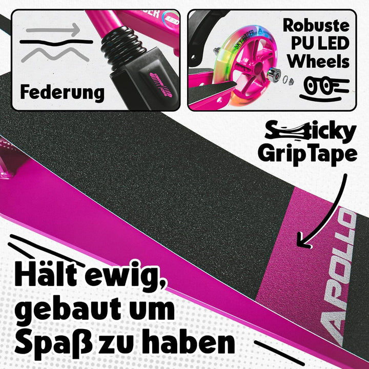 Apollo Skyracer City Roller mit LED Leuchträdern | Roller Kinder 6 Jahre | City Scooter mit Federung