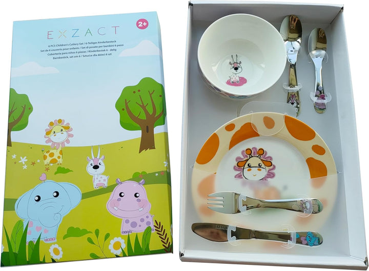 Exzact Besteck Geschenkset 6 Stücken aus Edelstahl/Kindergeschirr - 1 x Schale, 1 x Teller, 1 x Tafe