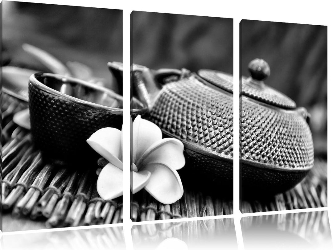 Pixxprint Teekanne mit Kräutern als Leinwandbild/Grösse: 3 Teilig (120x80) cm/Wandbild/Kunstdruck/fe