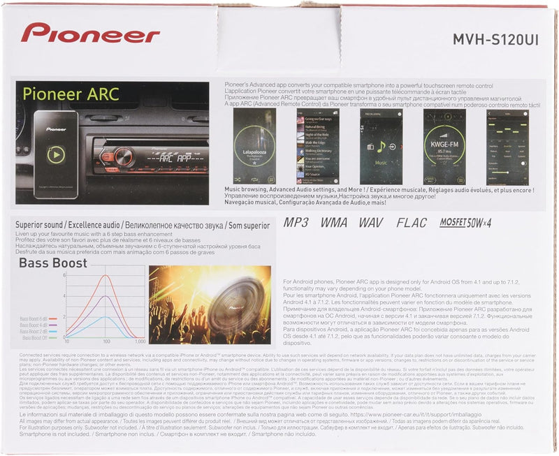 Pioneer MVH-S120UI,1DIN Autoradio mit RDS, rot, halbe Einbautiefe, USB für MP3, WMA, WAV, FLAC, AUX-