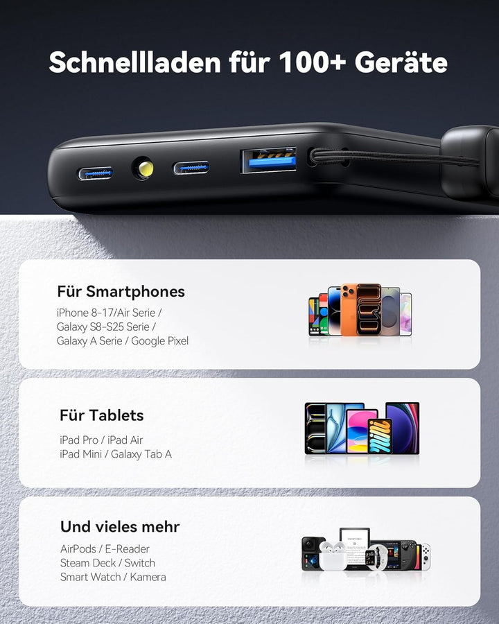 INIU Power Bank, 22,5W Powerbank Klein Aber Stark 10000mAh (USB C In & Out), PD3.0 QC4.0 Externe Han
