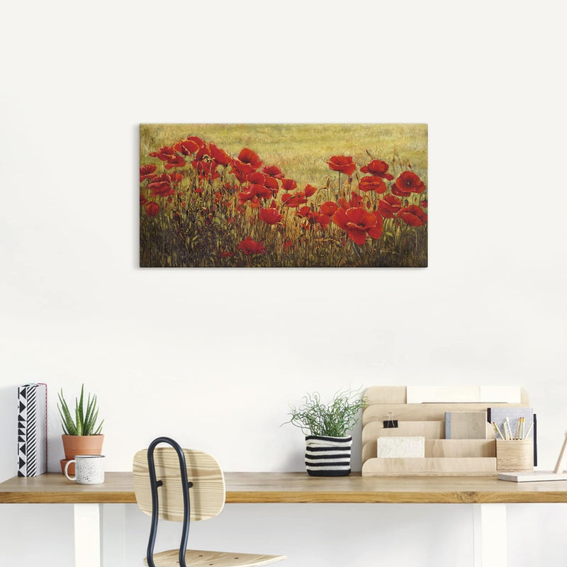 ARTland Leinwandbilder Wandbild Bild auf Leinwand 100 x 50 cm Botanik Blumenwiese Mohnblume Malerei