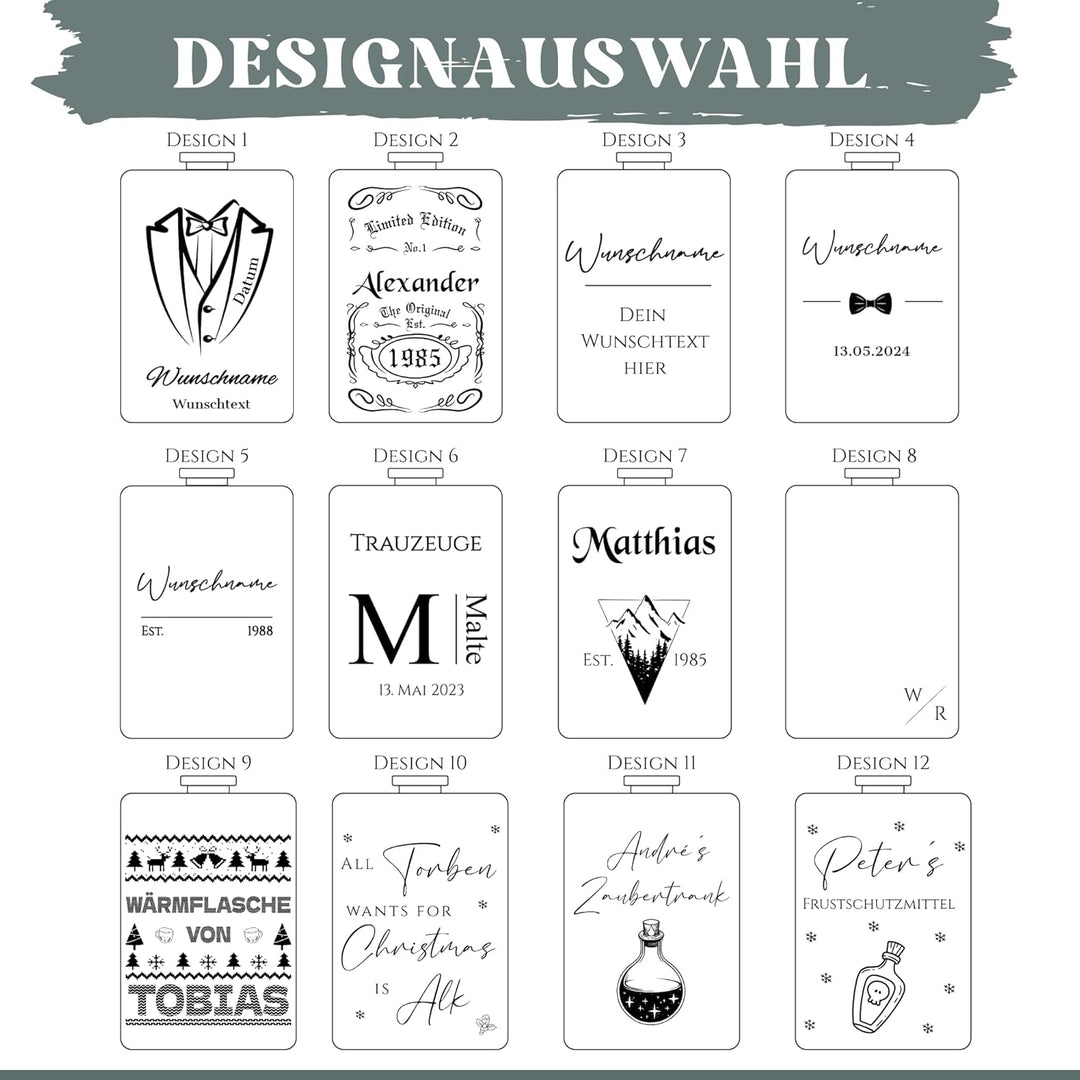 Personalisierter Flachmann Set Mit Gravur - Geschenkidee für Hochzeit und Männer - Edelstahl Flachma