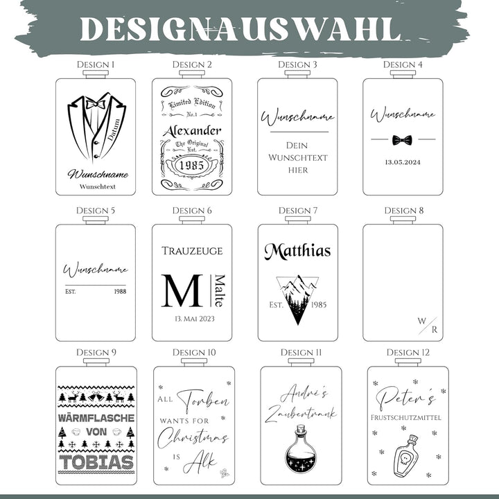 Personalisierter Flachmann Set Mit Gravur - Geschenkidee für Hochzeit und Männer - Edelstahl Flachma