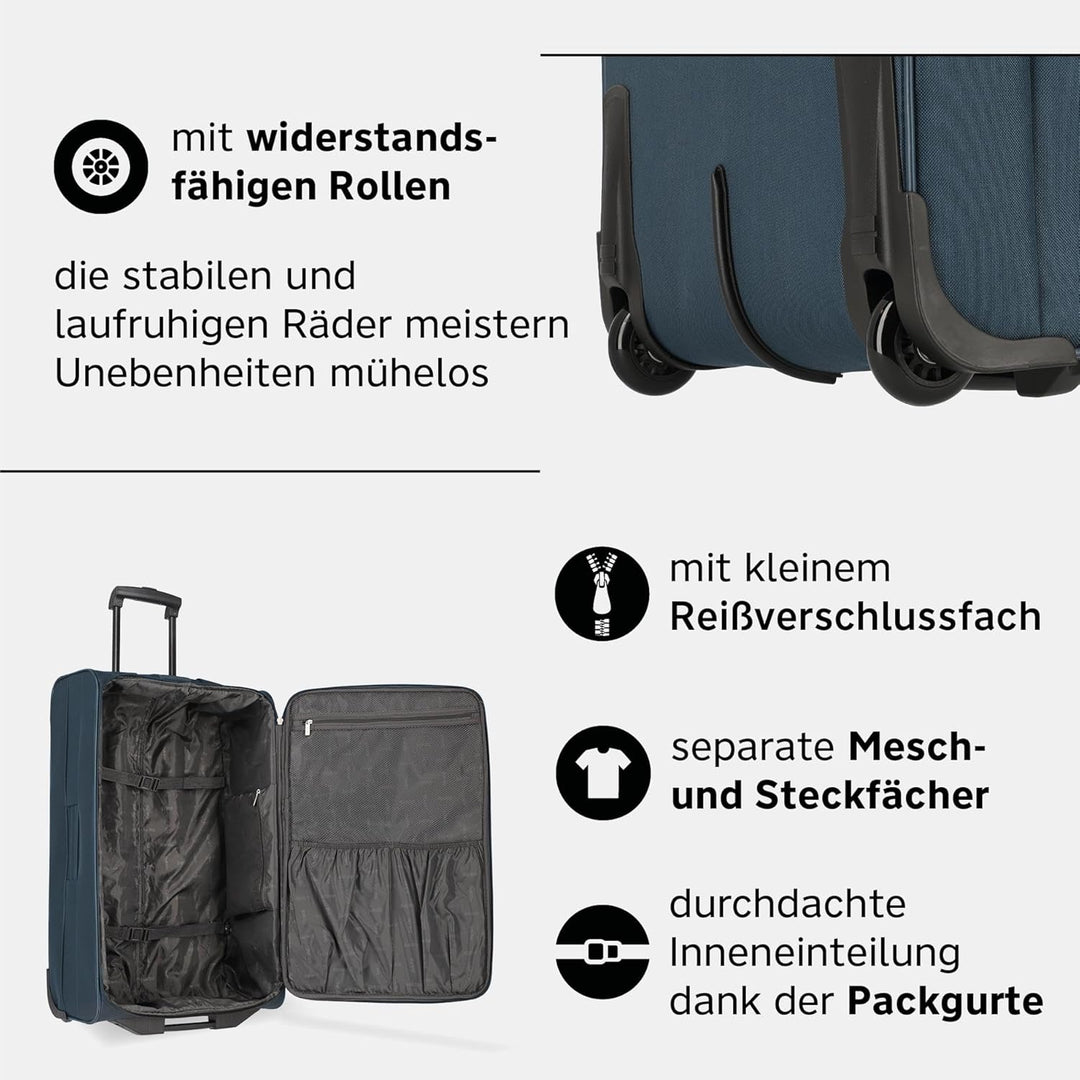 Travelite paklite 2-Rad Koffer Grösse M, Gepäck Serie ORLANDO: Klassischer Weichgepäck Trolley im ze