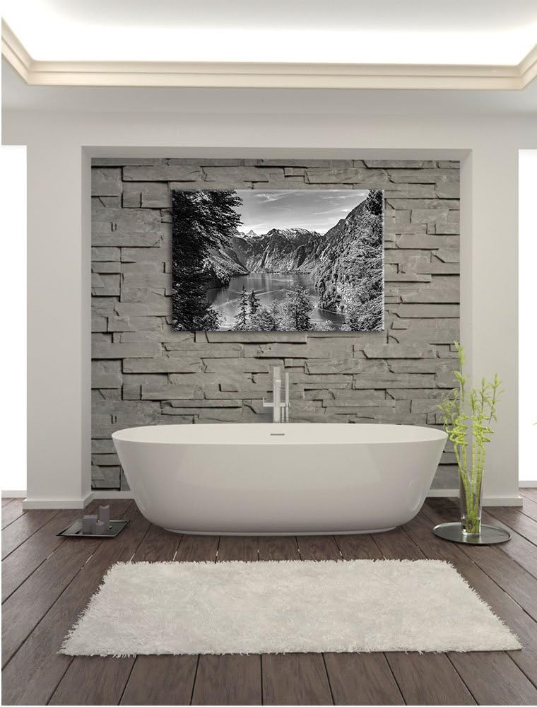 Pixxprint Blick auf den Königssee Kunst B&W als Leinwandbild/Grösse: 100x70 / Wandbild/Kunstdruck/fe