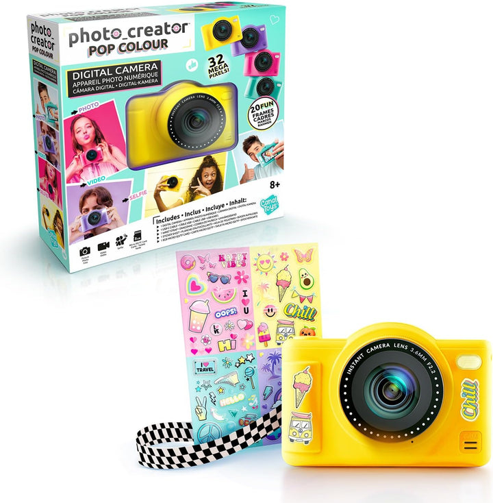 C Toys Digitalkamera für Kinder, Doppelobjektiv – kompakte Mini-Kamera Gelb mit Selfiemodus für 8 Ja