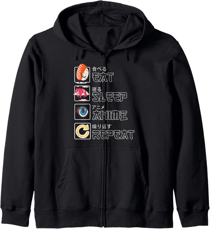 Süsses Kawaii Manga - Eat Sleep Anime Repeat - Anime Kapuzenjacke