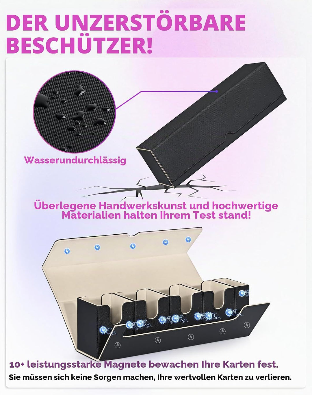 Sammelkarten Box mit Würfelablage für MTG,Premium-Kartenbox mit starkem Magnet zur Aufbewahrung für