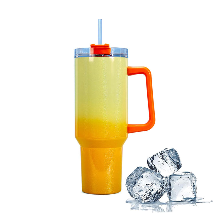 40oz Kaffeebecher to Go, Doppelwandiger Edelstahl Vakuum Isolierbecher mit Griff und Stroh, Tragbare
