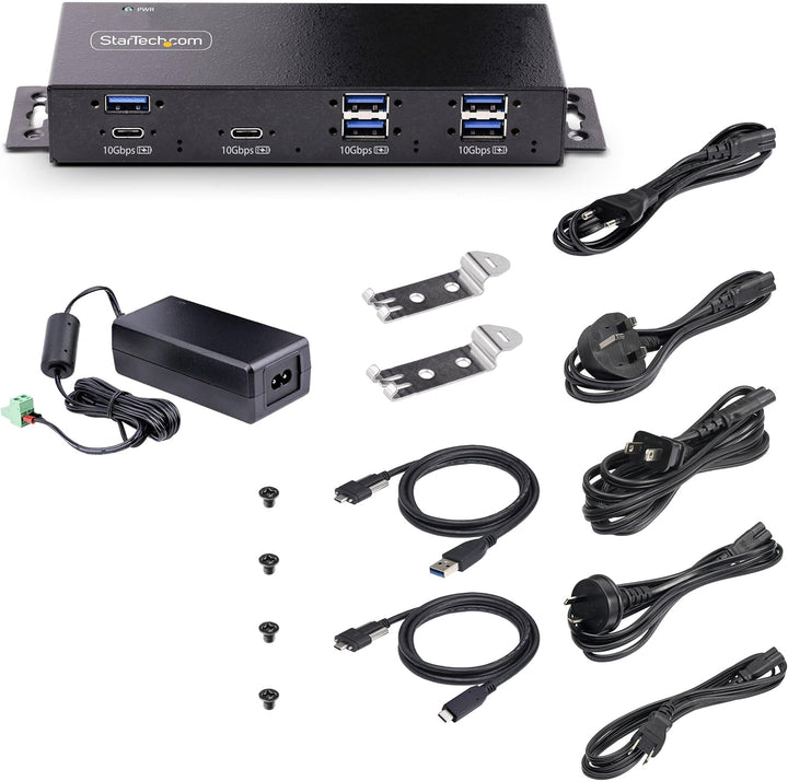 StarTech.com 7-Port USB-C Hub, Industrieller USB-Hub mit 10Gbps und Netzteil, 5X USB-A/2x USB-C Port