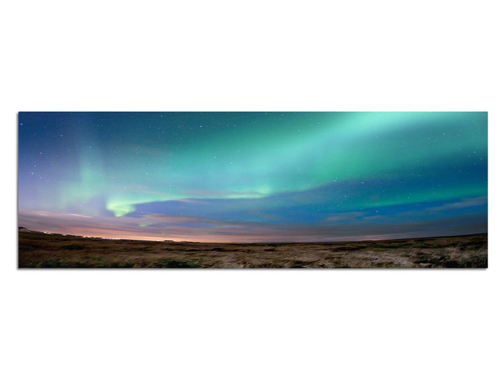Paul Sinus Art Panoramabild auf Leinwand und Keilrahmen 150x50cm Island Nordlichter Landschaft