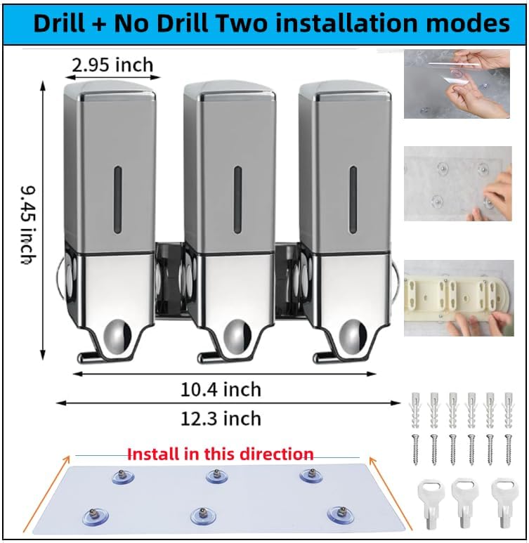 No Drill Manueller Presskopf an der Wand befestigter Seifenspender, Dusch- und Lotionspender für Zuh