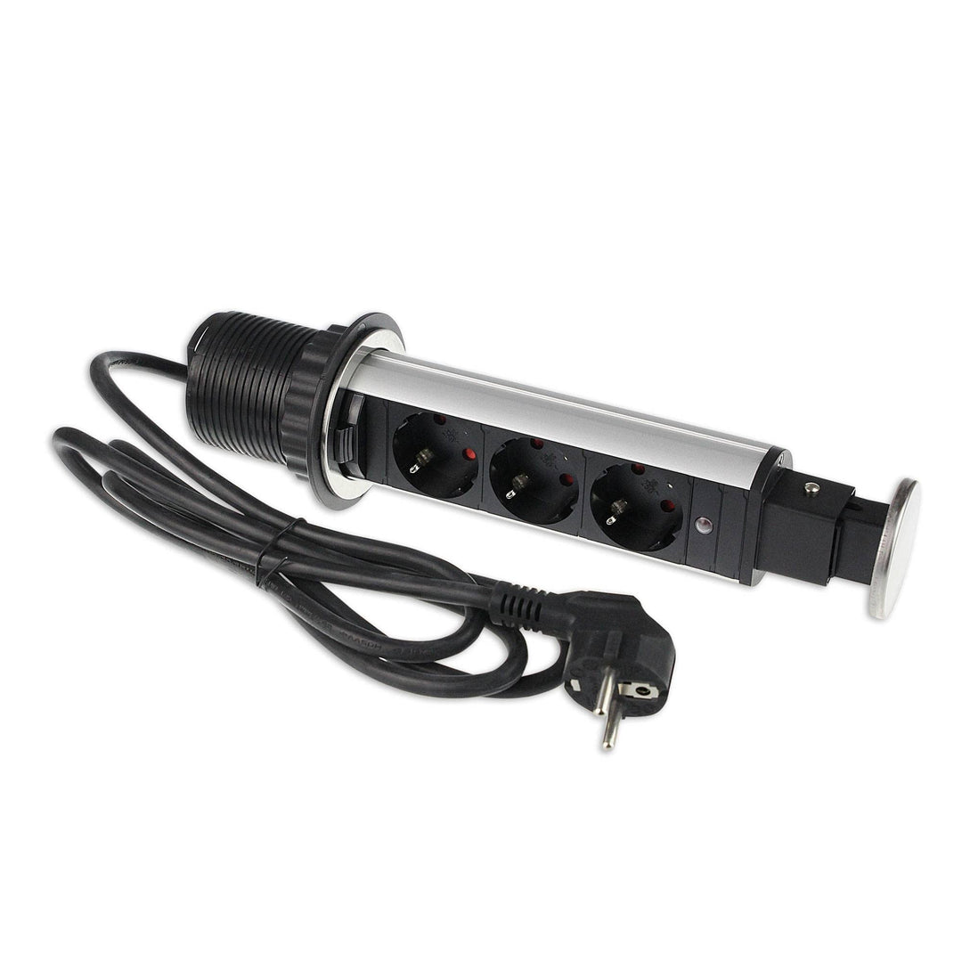 Versenkbare Steckdose 3x Schuko + 2x USB für Küche und Büro - Tischsteckdose aus hochwertigem Kunsts