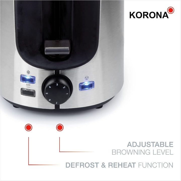 Korona 21255 Toaster | Hochwertiges Edelstahlgehäuse | Integrierter Brötchenaufsatz | Stufenlos eins