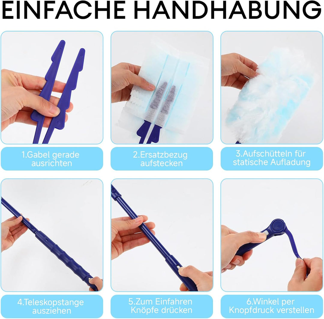 80 Stück Staubmagnet Nachfüllpack, Kompatibel mit Swiffer, Duster Set mit Teleskopstange & Handgriff