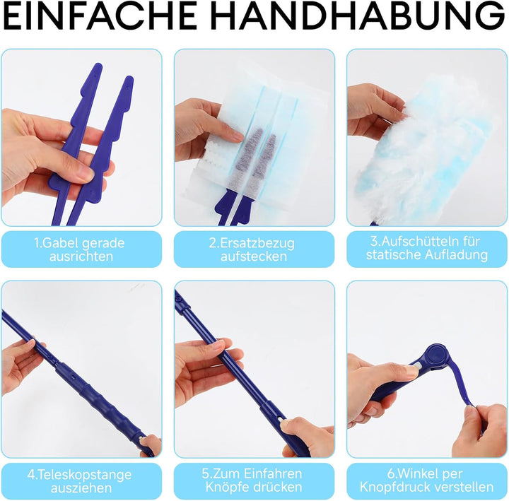 80 Stück Staubmagnet Nachfüllpack, Kompatibel mit Swiffer, Duster Set mit Teleskopstange & Handgriff