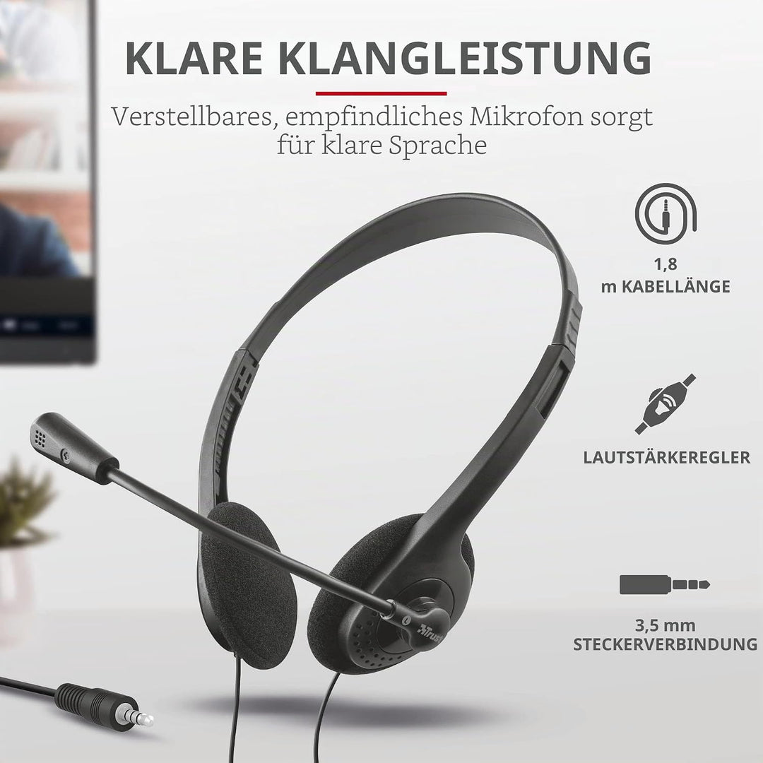 Trust 21665 Primo Headset für PC und Laptop schwarz (Packung mit 2) Einheitsgrösse (Packung mit 2) H