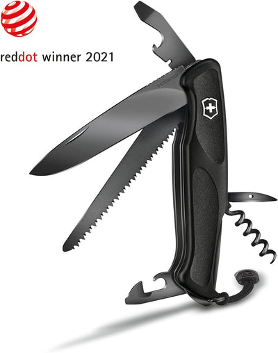 Victorinox Taschenmesser Ranger Grip 55 Onyx Black (12 Funktionen, Festellklinge, Holzsäge), schwarz