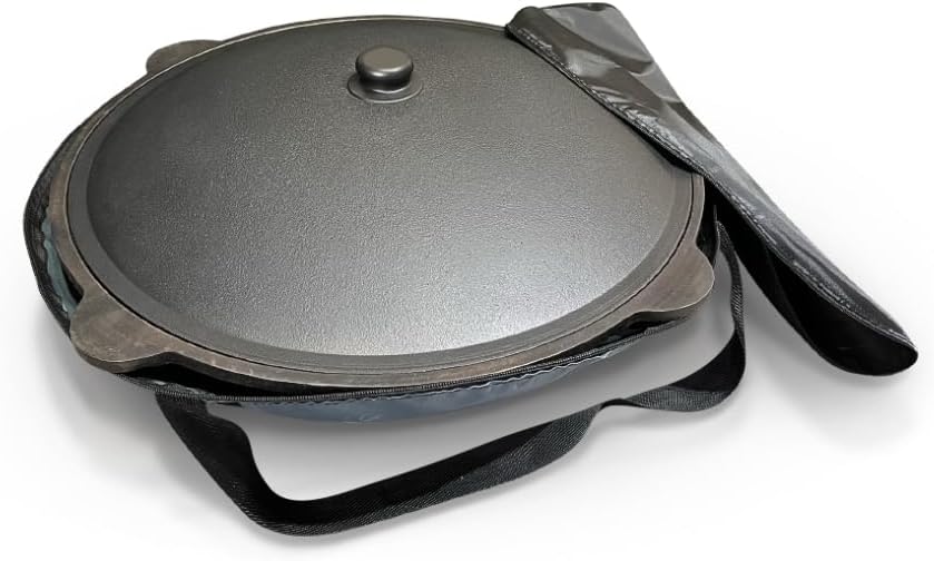 Utschak Feuerofen mit Gusseisen Topf flacher Boden mit Deckel 16 L Ø 44 cm Kazan Schaumlöffel Abdeck