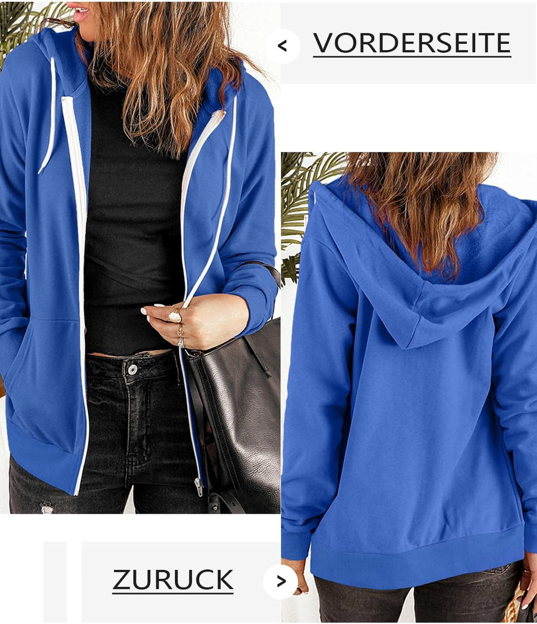Uusollecy Damen Sweatjacke Hoodie Sweatshirtjacke Pullover Oberteile Kapuzenpullover Einfarbig Full