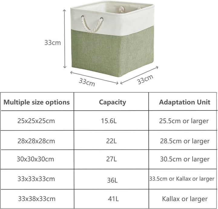 Aufbewahrungsboxen Stoff, 33x33x33cm körbe Aufbewahrung für Spielzeug Regal Garderobe,Waschbar(Grün/