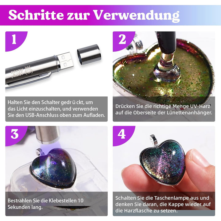 LET'S RESIN UV Resin Set mit UV Lampe, 30g UV Kleber mit lampe, Kleben & Aushärten in Sekunden, Schm