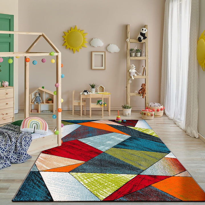 Paco Home Teppich Wohnzimmer Kinderzimmer Bunt Kurzflor Moderne 3D Optik Kariert Geometrische Muster