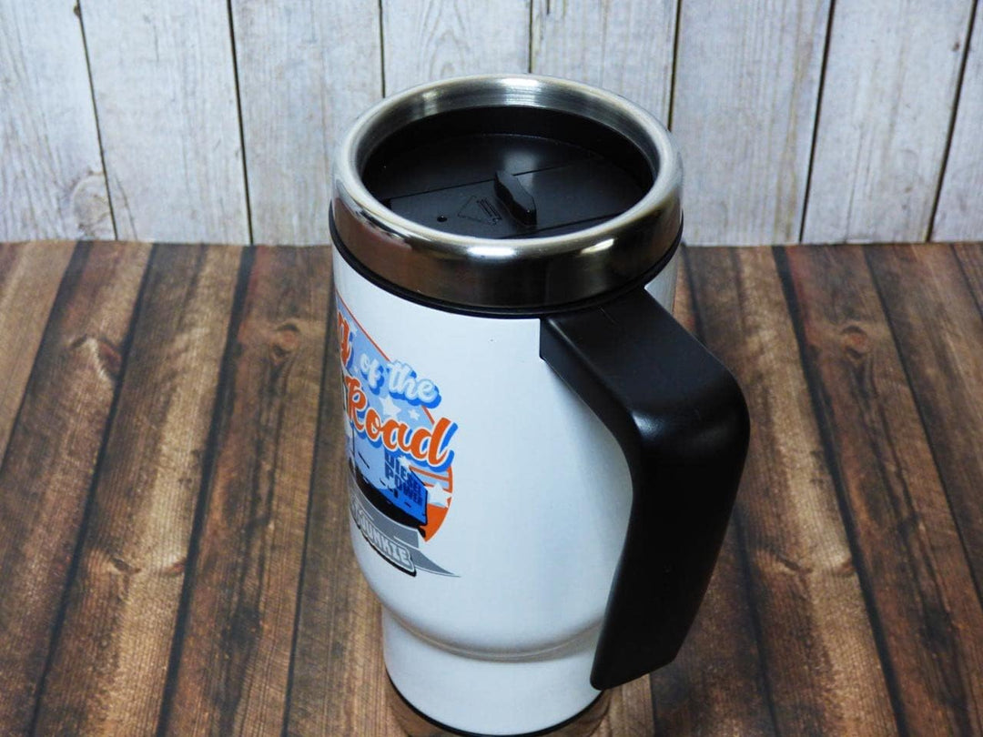 Trucker 'King of the Road' Thermobecher – Isolierter Edelstahl Reisebecher 470ml, Spülmaschinenfest,