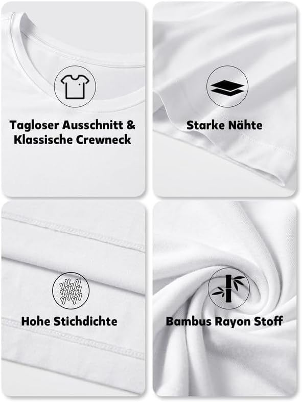 COLORFULLEAF 3/5er Pack Bambus Rundhals T-Shirt Herren Stretch Unterziehshirt Männer Einfarbig Busin