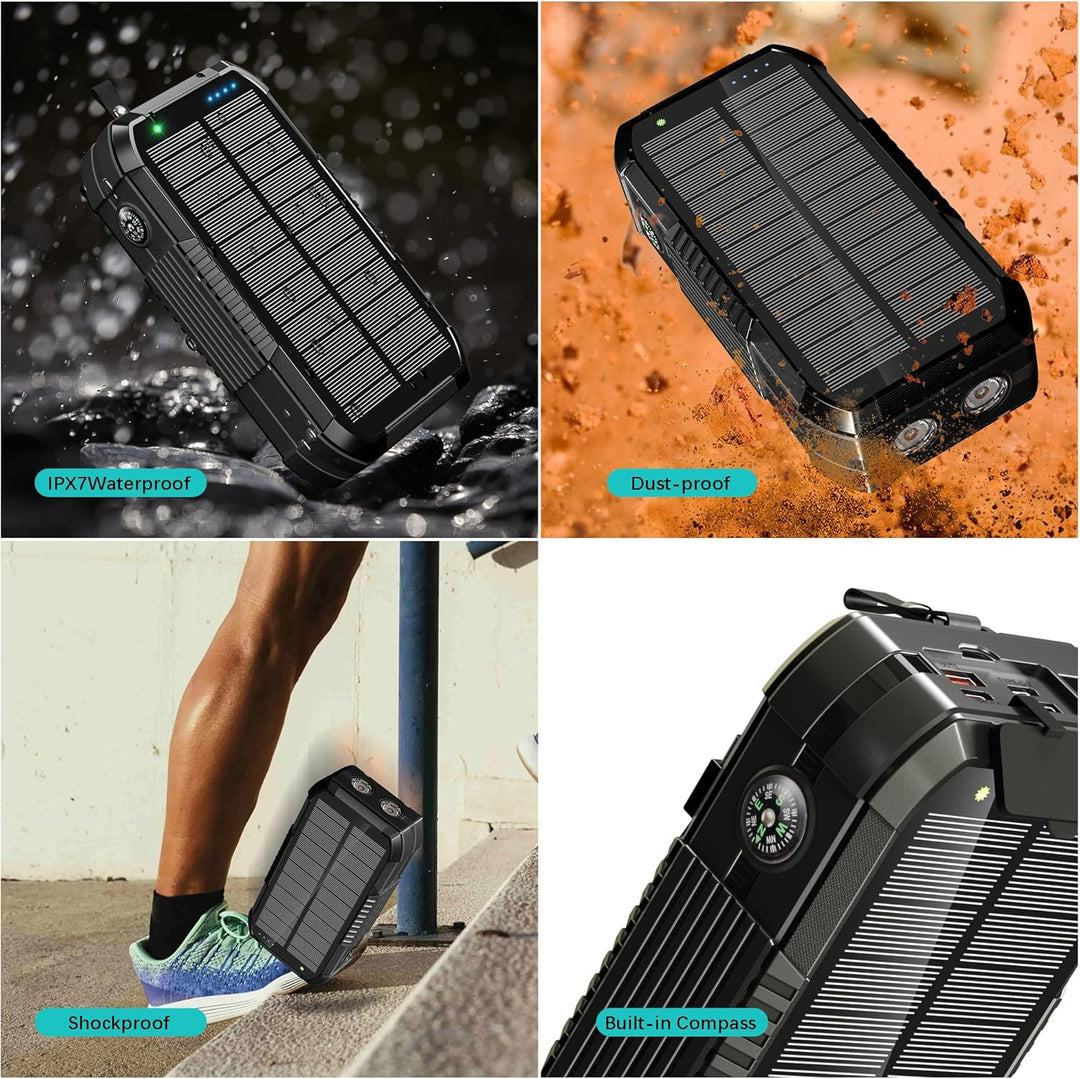56800mAh Solar Wireless Power Bank, tragbares Ladegerät 30W Schnelles Ladegerät 6 Ausgänge & 4 Eingä