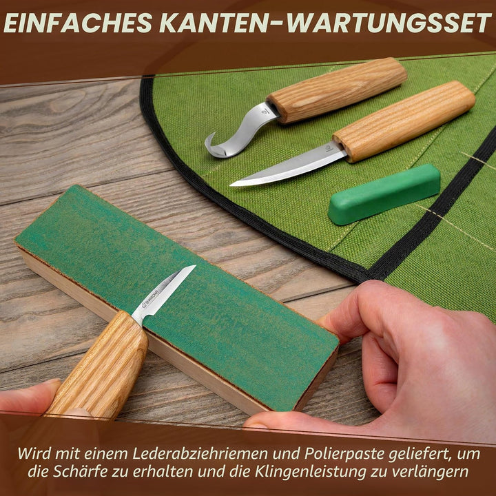 BeaverCraft S13L Holzschnitzerei Werkzeuge Set für Löffelschnitzen 3 Messer in Werkzeugsrolle Abzieh