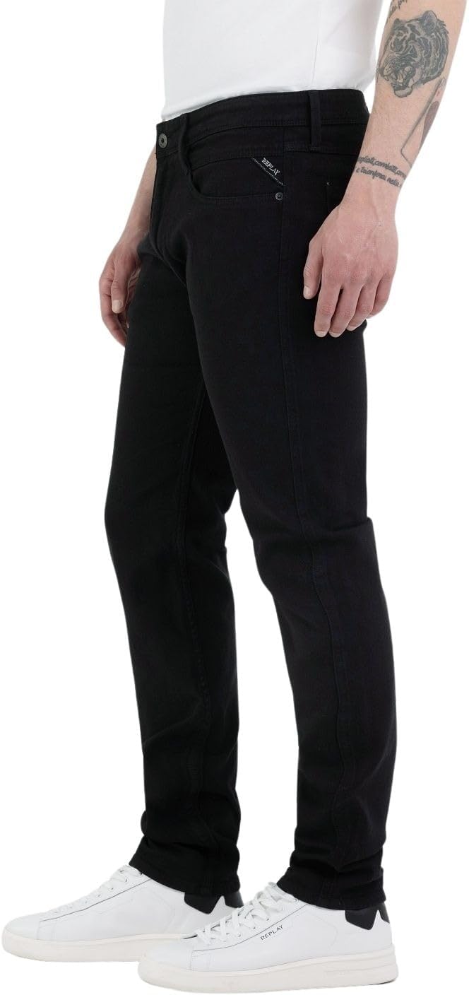 Replay Herren Jeans Anbass Slim-Fit mit Power Stretch 28W / 32L Black 098, 28W / 32L Black 098