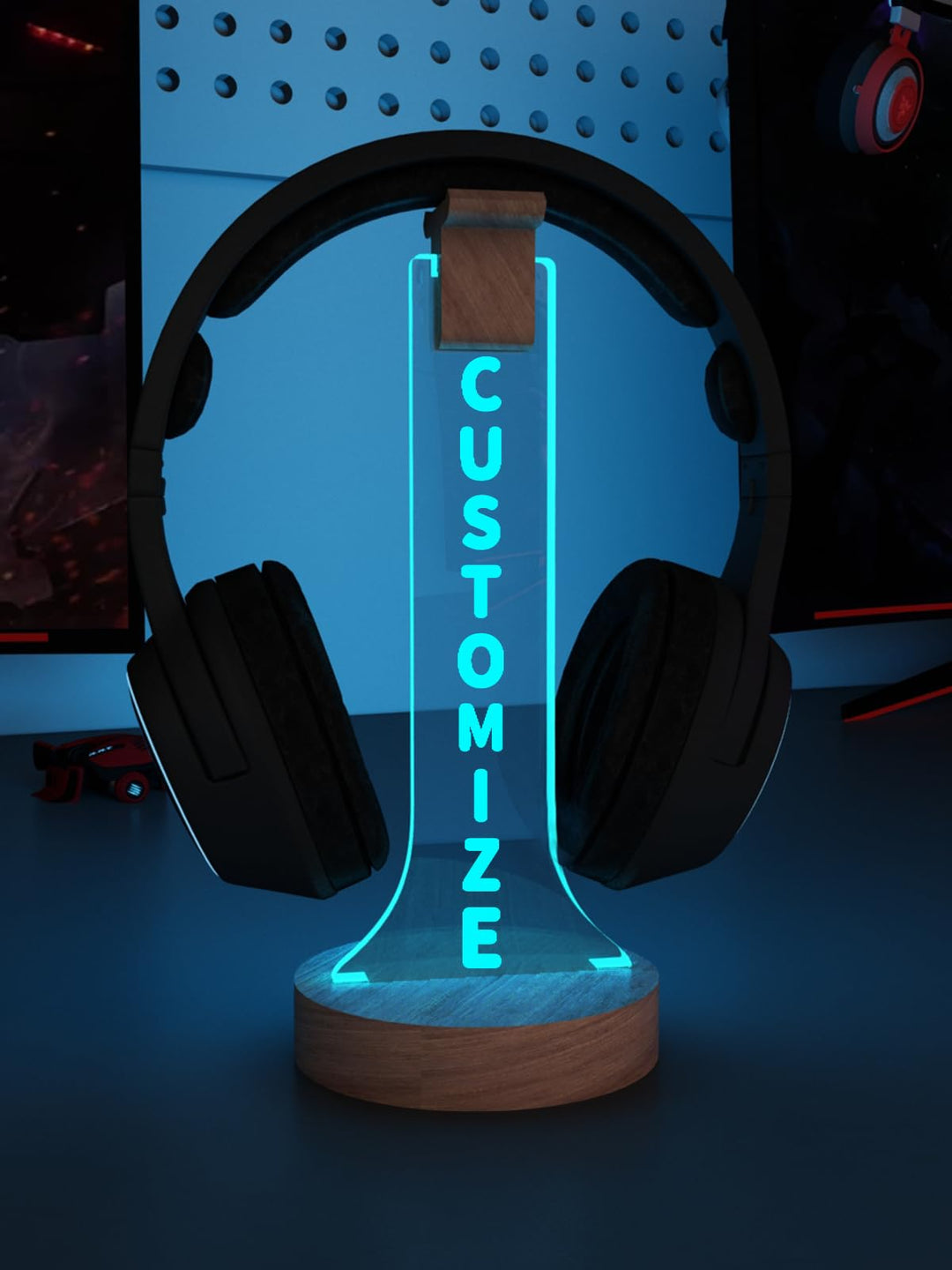 YuanDian personalisierte Licht bis Kopfhörer Stand für Schreibtisch, Gaming Headset Holzhalter RGB m