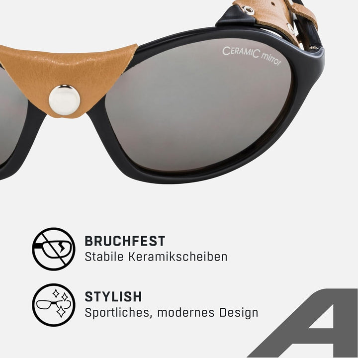 ALPINA SIBIRIA - Kat.4 Gletscherbrille mit seitl. Blend- & Windschutz aus Leder und Gletscherbrille1
