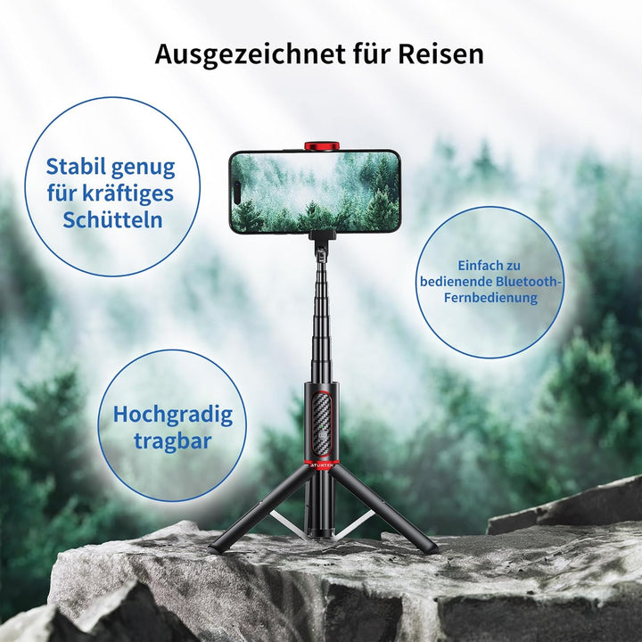 ATUMTEK Selfie Stick Stativ, 3-in-1 Ausziehbares Aluminium Handy Stativ mit kabelloser Bluetooth-Fer