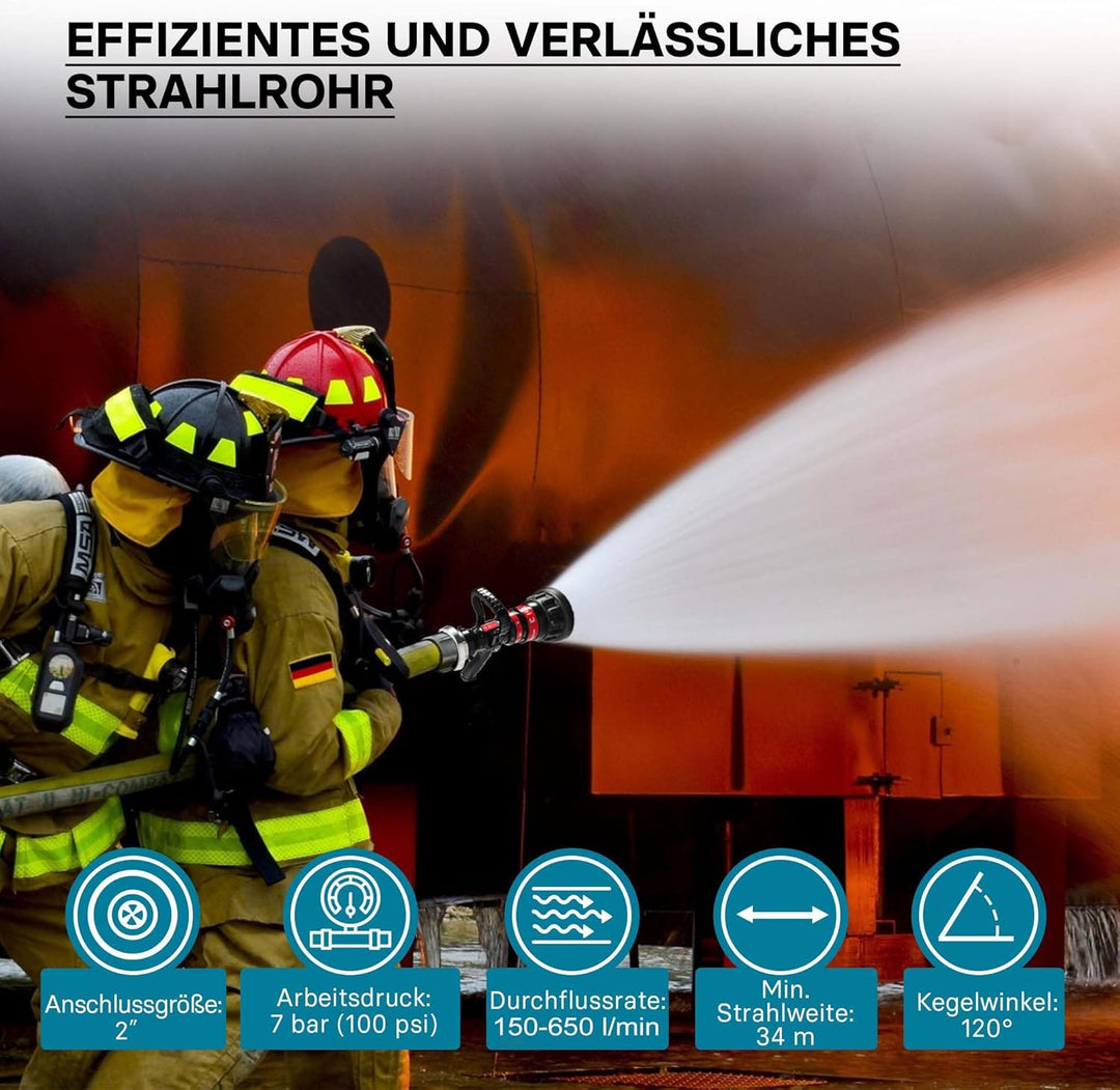 Wiltec Hohlstrahlrohr mit 150/180/300/450/660 l/min, C Storzkupplung und stufenloser Sprühstrahlvers